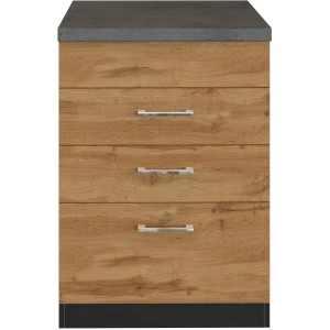 Held Möbel Kochfeldumbauschrank Sorrento, 60 cm breit, Wotan Eiche Dekor mit 2 Schubkästen und Auszug.