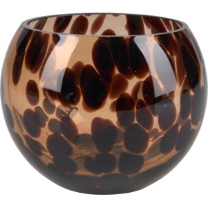 Brauner Teelichthalter Safari Lodge aus Glas, 13 cm Durchmesser, für stimmungsvolles Licht.