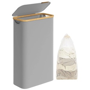 Songmics Wäschesammler Roxanne, 65 l, grau mit Deckel und Wäschesack.