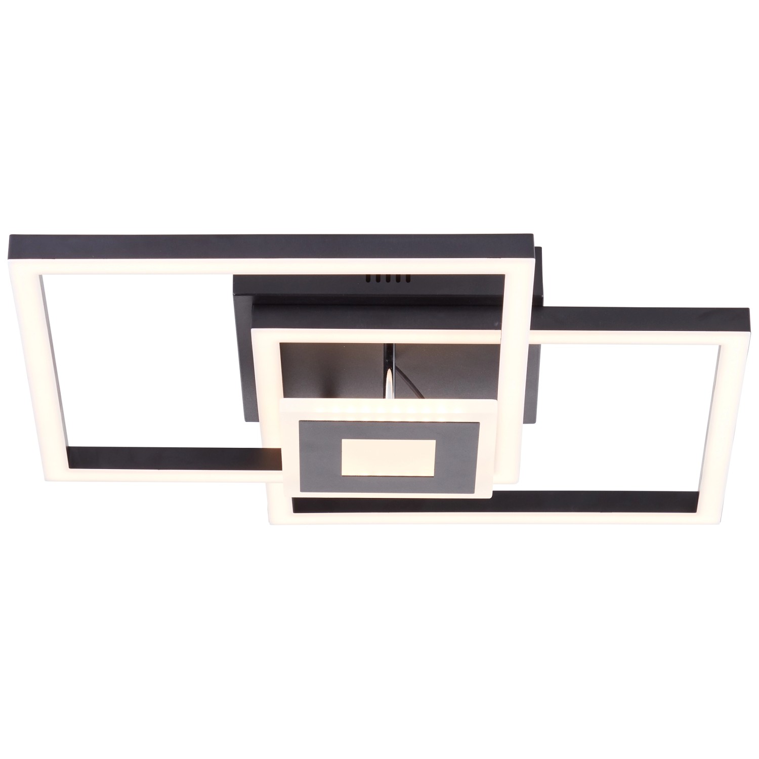 Moderne, schwarze LED-Deckenleuchte Lenora, 40x40 cm, mit schwenkbaren Elementen für flexible Beleuchtung.