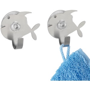 Wenko Saughaken Fish, 2er Set, Edelstahl matt. Wandhaken im Fischdesign für Bad, Küche oder Kinderzimmer.