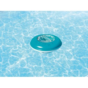 Bestway Dosierschwimmer im Pool, blau-weiß, mit transparentem Verstellring zur Chlortabletten-Dosierung.