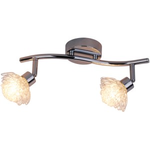 Chromfarbiger 2er Halogen Spot Flower mit klaren Glasblüten für die Decke.