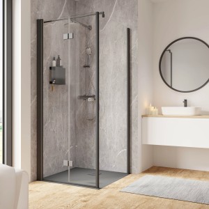 Schulte ExpressPlus Drehfalttür mit Seitenwand, mattschwarz, 200x90 cm, für barrierefreies Duschen.