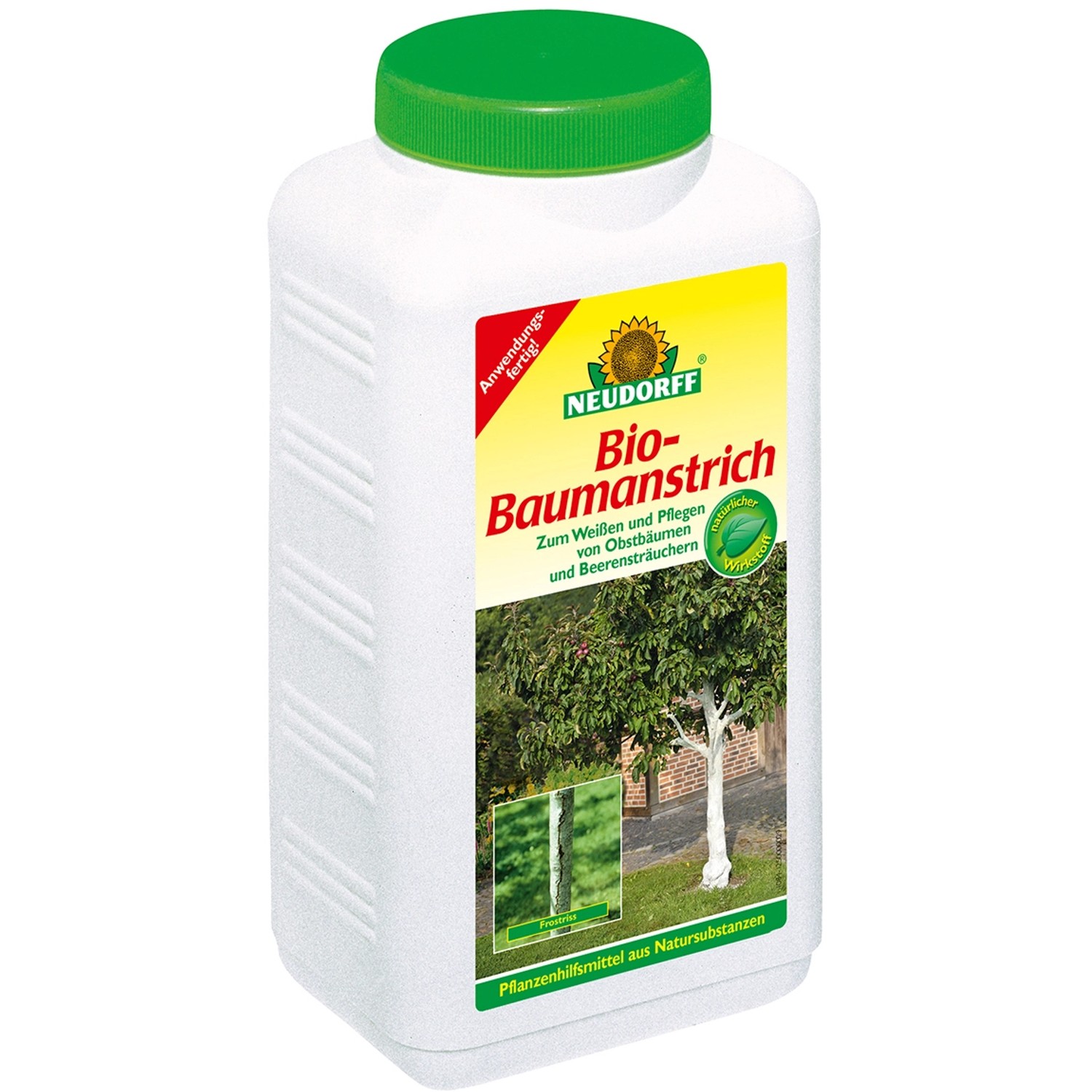Neudorff Bio-Baumanstrich 2 l im weißen Behälter mit grünem Deckel. Für Wundverschluss und Pflege von Obstbäumen.