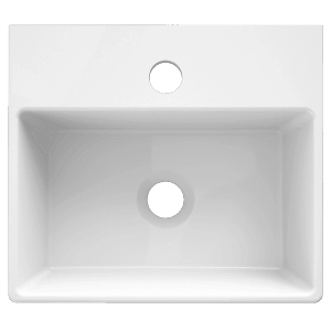 Weißes Domberg Handwaschbecken (33,5x29,5 cm) mit Hahnloch, geeignet für Gäste-WC.