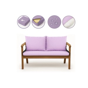 Lila Setgarden Bankkissen für 2-Sitzer Gartenbank, 120x60 cm + 2 Rückenkissen 50x56 cm.