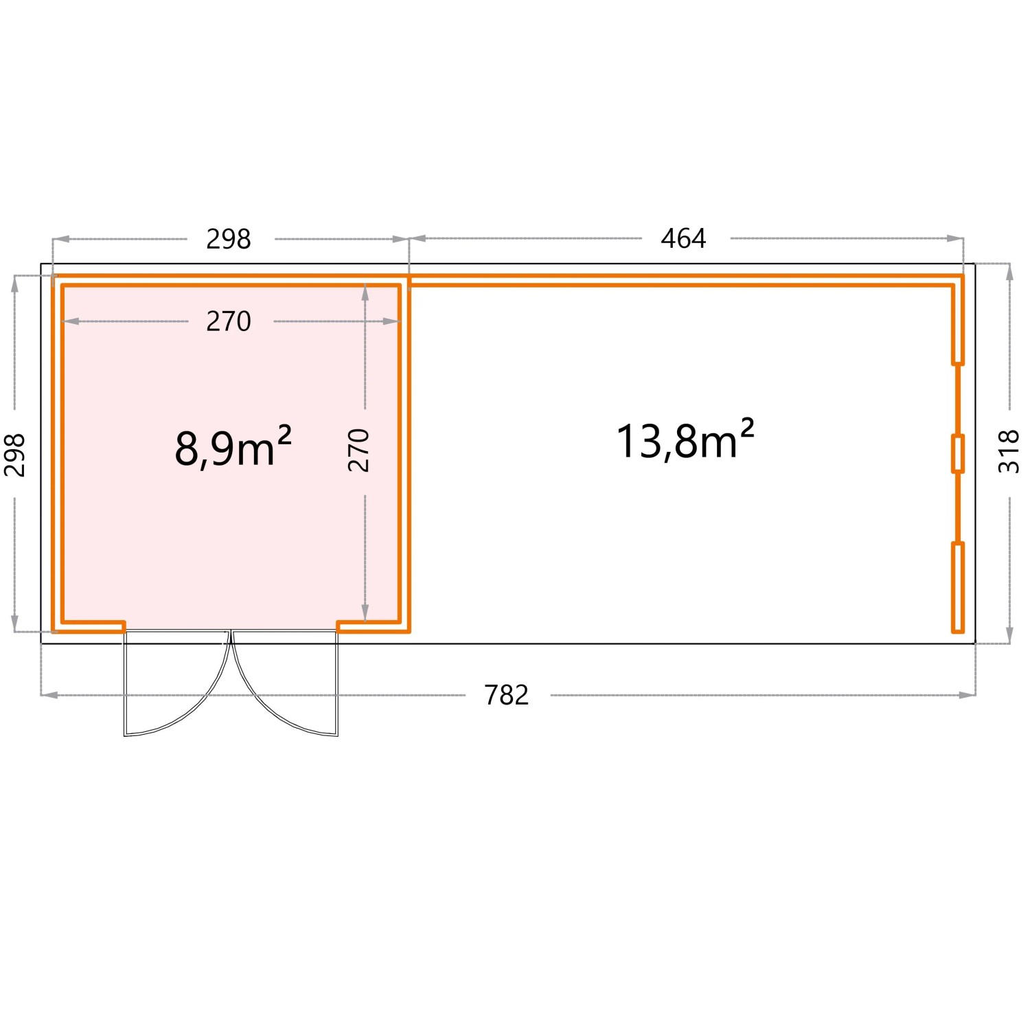Gerätehaus Classico 3030 Lounge XL Rechts Fenster Weiße Ecken 762 x 238 cm Weiß_13