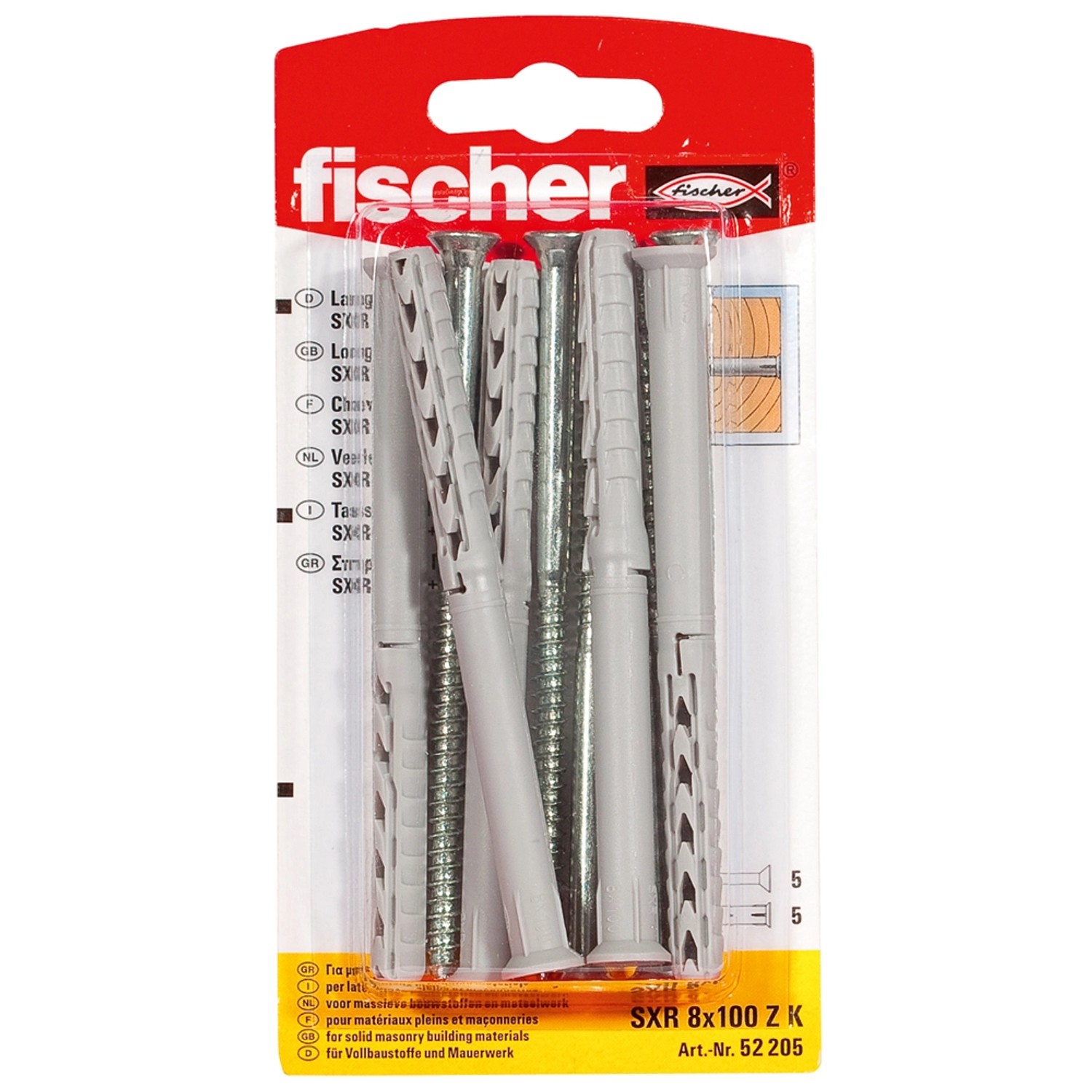 Fischer Langschaftdübel SXR 8 x 100 Z K, 5 Stück, für Voll- und Lochbaustoffe.