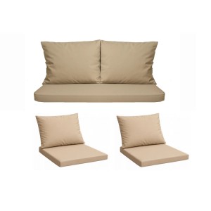 Beiges Gartenloungekissen-Set: Sitzkissen (110x60) & 2 Rückenkissen für Technorattan-Möbel.
