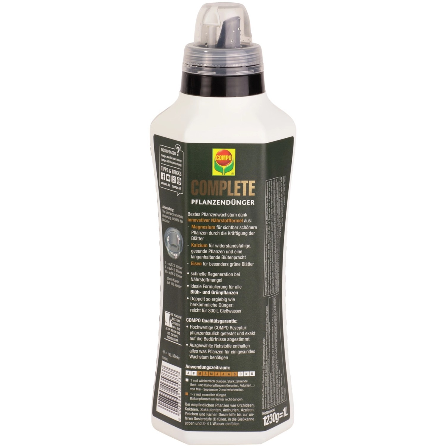 Compo Complete Pflanzendünger 1 l Flasche für gesundes Pflanzenwachstum.