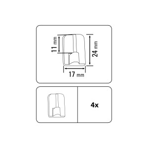 Gardinia Klebehaken braun, 4er-Pack für Vitragestangen Ø 11mm, Maße in mm dargestellt.