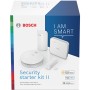 Bosch Smart Home Starter-Set Sicherheit II: Rauchmelder, Bewegungsmelder, Tür-/Fensterkontakt und Controller in Verpackung.