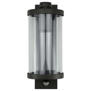 Anthrazitfarbene E2 Elektro Wandleuchte Mira mit Sensor für den Außenbereich.