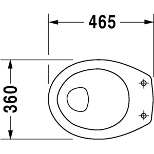 Draufsicht Duravit Stand-WC Duraplus Sudan mit Maßangaben (465x360mm), waagerechter Abgang.