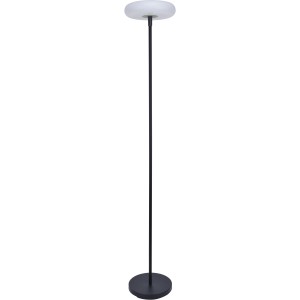 Schwarze Lutec Solar LED Stehleuchte Pops mit rundem, weißem Diffusor. Solar-Deko für Garten und Terrasse.