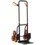 Schwarzer DURHAND Treppensteiger mit orangefarbenen Griffen und Dreiradsystem für einfachen Transport über Stufen und Treppen.