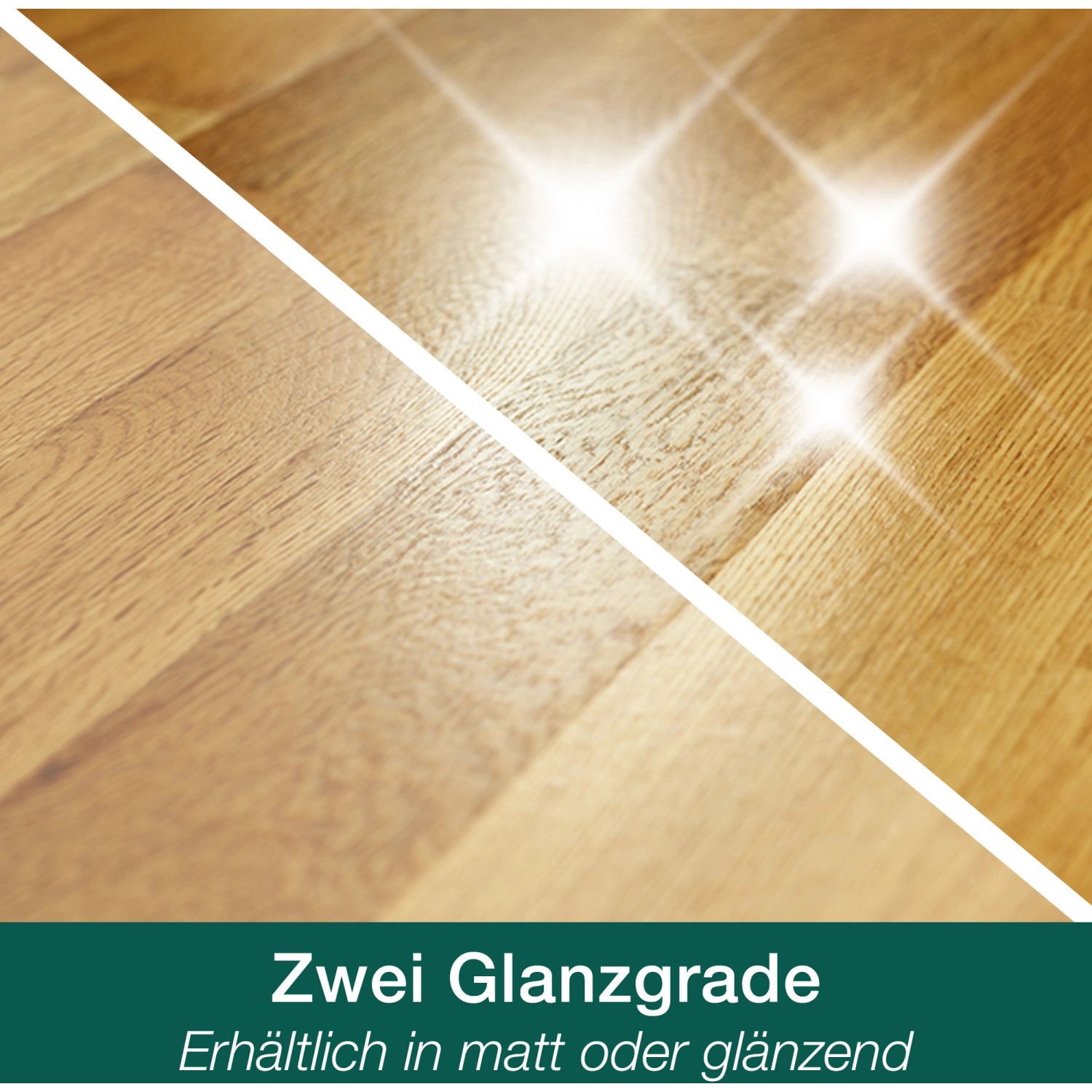 Holzboden, Hälfte matt, Hälfte glänzend mit Bona Home Parkettlack Supreme.