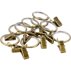 Gardinenringe mit Klammern in Messingoptik, Ø 19 mm, für Stilgarnituren.