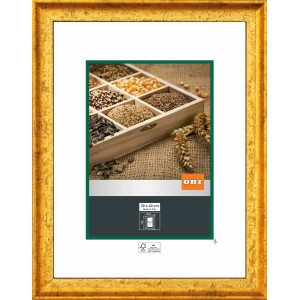 Goldener OBI Holz-Wechselrahmen, 30x40 cm, mit Antik-Struktur. Bilderrahmen für Fotos und Kunstdrucke.