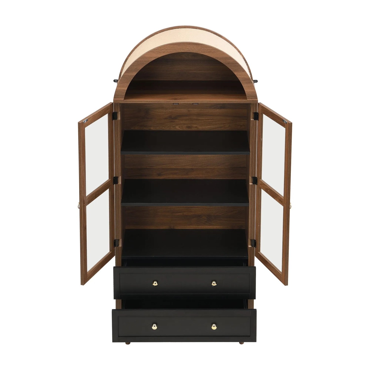 okwish Kommode mit Gewölbtem Glas Verstellbaren Regalen Wohnzimmer 70x38x165cm Schwarz_6