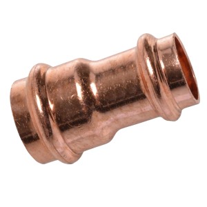 Kirchhoff CU-Reduzier-Doppelmuffe, 18 mm x 15 mm, blanke Kupfer Pressfittings für Sanitär und Heizung.