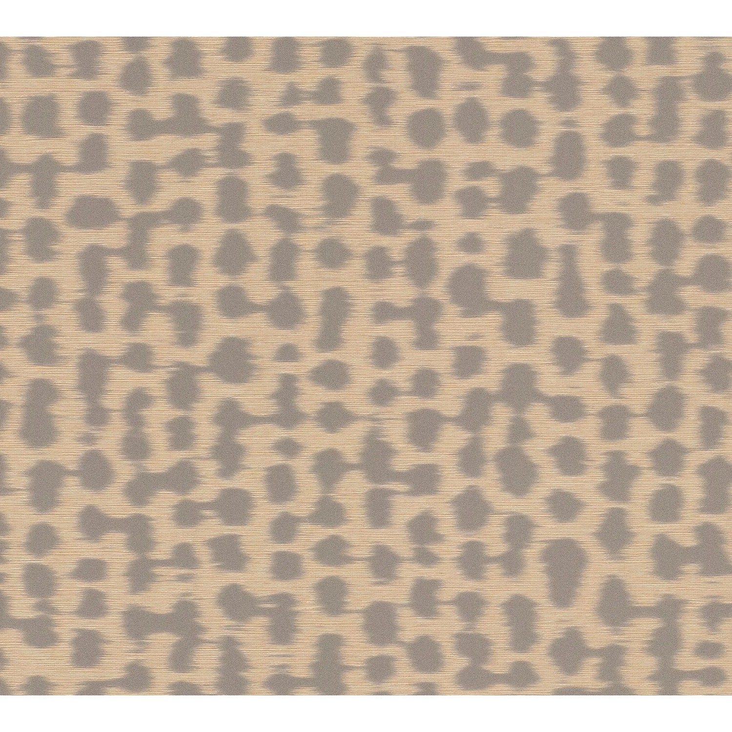 Dekorative Vliestapete mit abstraktem Leopardenmuster in Beige und Grau, leicht strukturiert, Metallic-Effekt.