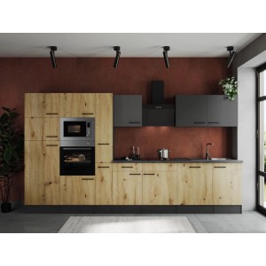 Respekta Küchenzeile Oliver 370 cm Artisan Eiche / Grau Matt