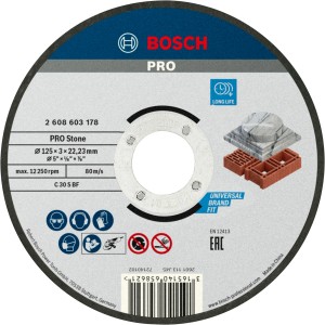 Bosch Trennscheibe Stone, 125 mm Durchmesser, zum Schneiden von Stein.