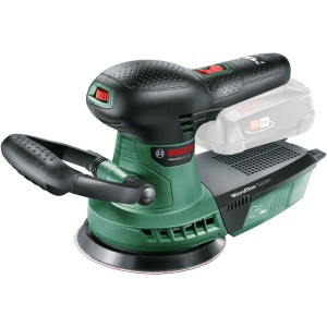Bosch Akku-Exzenterschleifer AdvancedOrbit 18 V Li Solo, grüne Schleifmaschine mit Staubbox und Zusatzhandgriff.