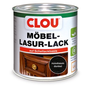 Dose Clou Möbel-Lasur-Lack L4 Nussbaum dunkel, geeignet zum Auffrischen und Neulackieren von Möbeln.