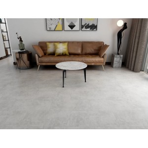 Heller Check One Click-Vinylboden Rahdener Beton im Wohnraum verlegt.