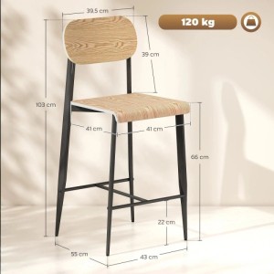 HOMCOM Barhocker im Industrie-Stil: Naturholz-Sitz, schwarzes Metallgestell, Fußstütze, Maße. Belastbar bis 120 kg.