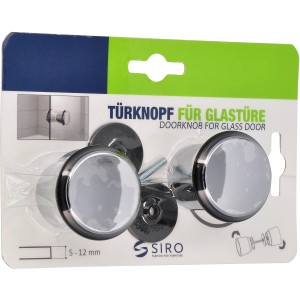 Siro Duschkabinen-Knopf Paar H216, Chrom glänzend, für Glastüren.