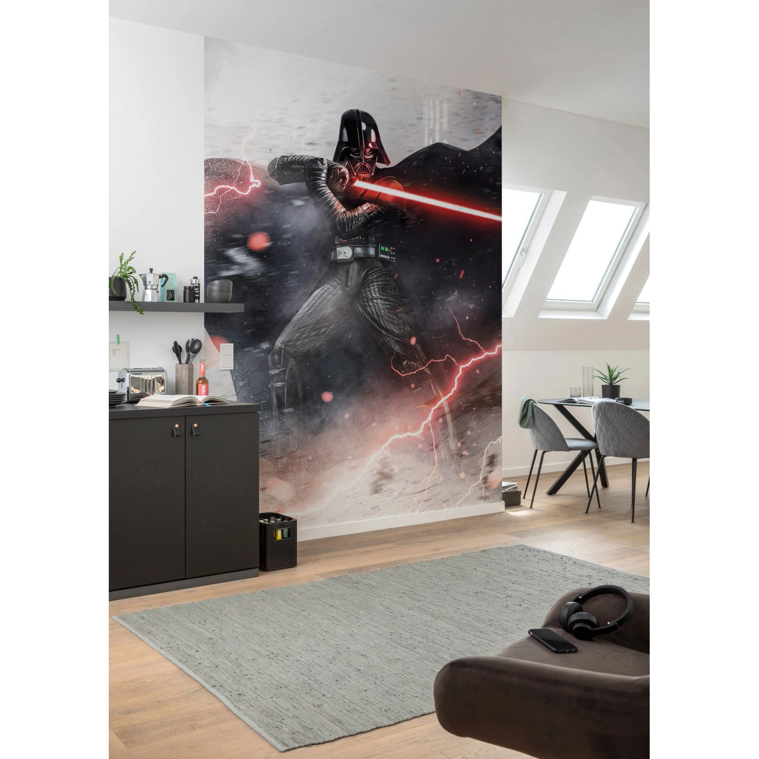 Komar Vliesfototapete Star Wars Vader Dark Forces im Wohnraum.