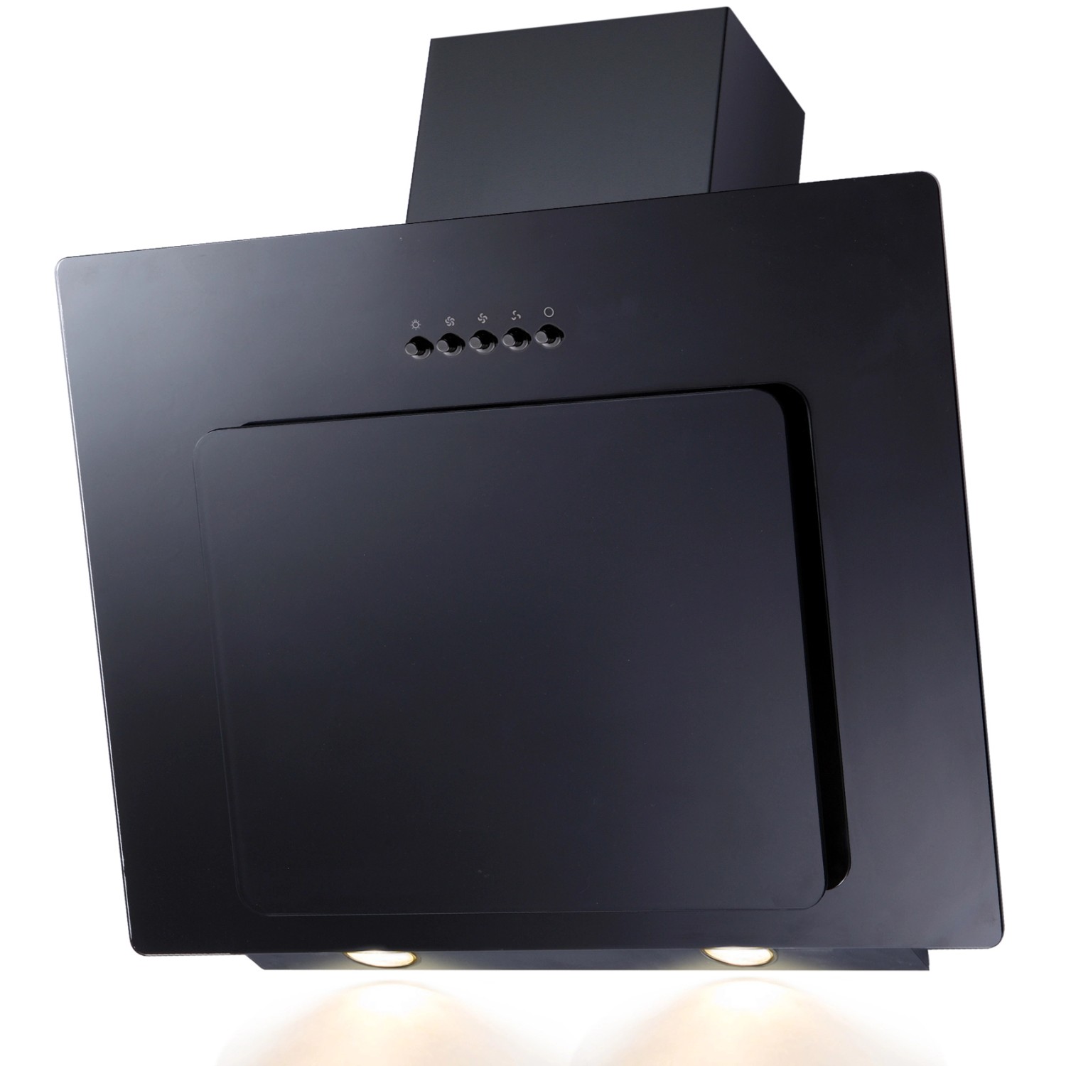 Schwarze Dunstabzugshaube aus der Flex-Well Exclusiv Küchenzeile Lund mit LED-Beleuchtung.