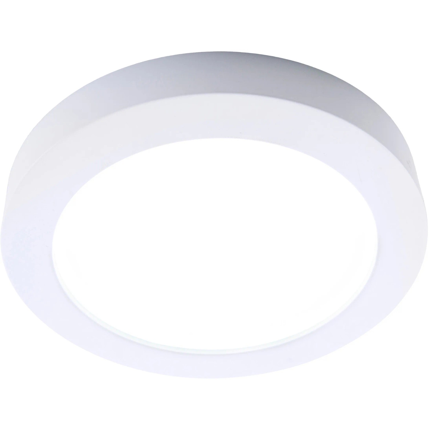 Weiße LED-Deckenleuchte Komplex, 24,7 cm Durchmesser, für Wohnräume und Büros.