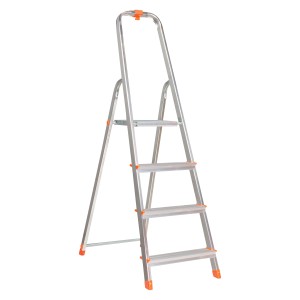 Aluminium Haushaltsleiter mit 4 Stufen und Ablageschale.
