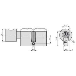 Technische Zeichnung Basi AS Profil Knaufzylinder K30/40 mm, Maße und Details zum Türzylinder.