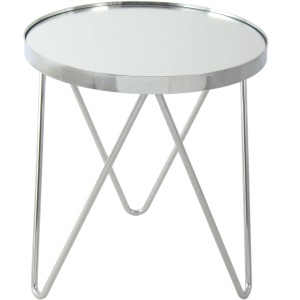 Kayoom Beistelltisch Bonnie, silberfarben mit Spiegelglasplatte, Ø 42 cm.