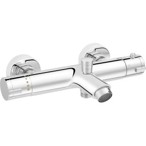 Chromfarbene baliv Thermostat-Wannenarmatur WA-2520 mit zwei Drehreglern.