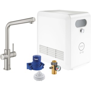 Grohe Mono Armatur Set Blue Professional Supersteel mit Filter, Kühler und Zubehör.