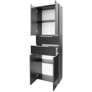 Fackelmann Bad-Hochschrank Kara, anthrazit, 176x61x32cm, mit offenen Türen und Schubladen.