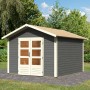 Terragraues Karibu Holz-Gartenhaus Tyka mit Satteldach und Doppeltür, 300x300 cm.