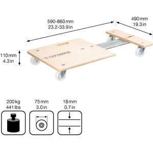 Wagner Transporthilfe mit ausziehbarer Ladefläche, 200 kg Tragkraft, Multiplexholz, 590-860x490 mm.