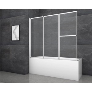 Aurlane Badewannenfaltwand Silver Comfort, 3-teilig, Chrom, auf Badewanne montiert.