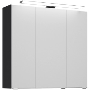 Pelipal Spiegelschrank Trentino, anthrazit, 75 cm breit, mit LED-Aufsatzleuchte und drei Türen.