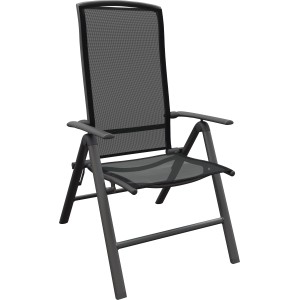 Klappbarer Gartenstuhl Vigo, Aluminium grau-schwarz, Teil der 5-tlg. Sitzgruppe.