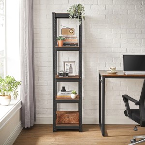Songmics Schwerlastregal, 37x37x150 cm, braun-schwarz, mit fünf Ablagen im Wohnraum.