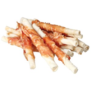 Jollypaw Kaurollen mit Huhn, 6 Stück. Hunde-Kausticks aus Rinderhaut mit Hühnchenfilet.